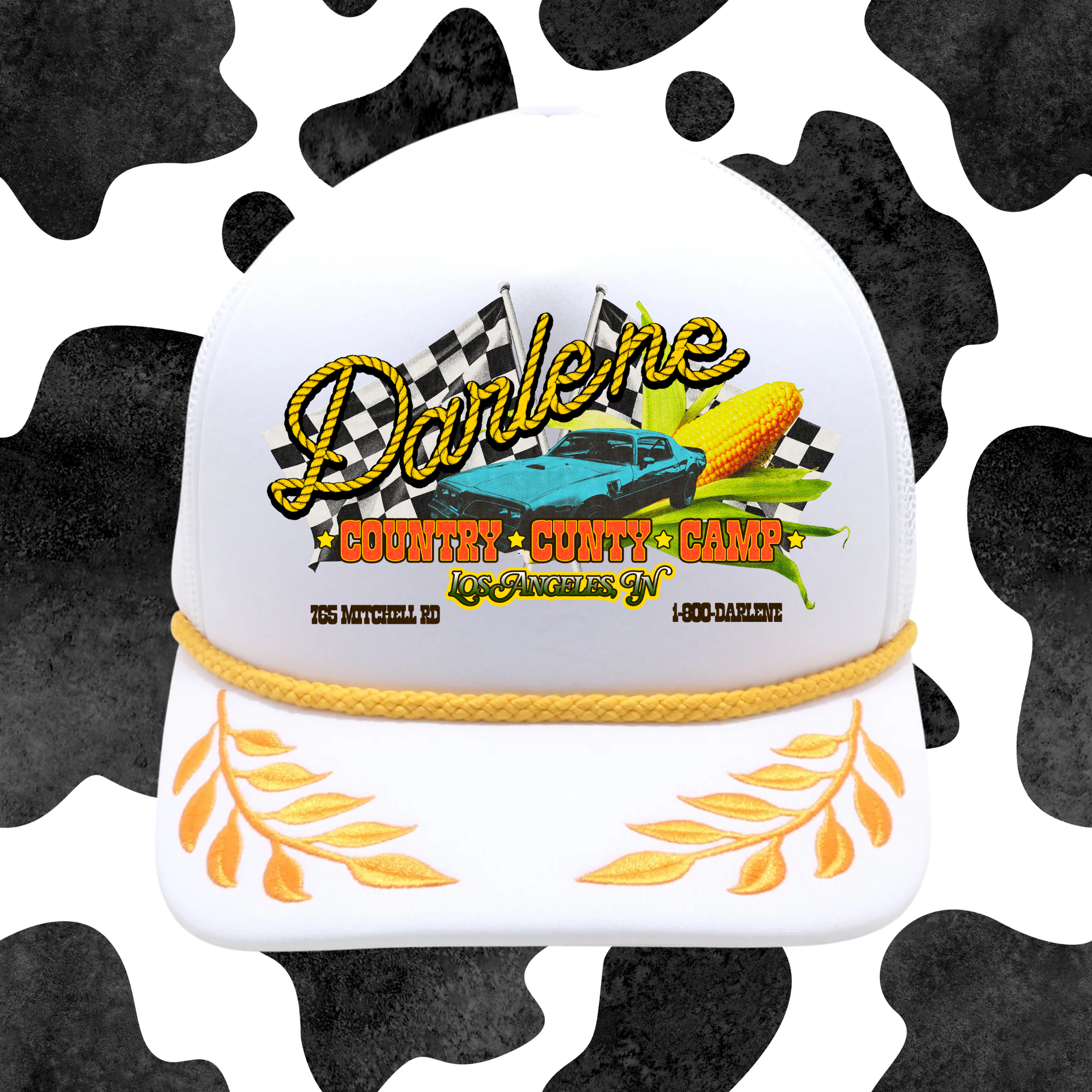 Darlene Trucker Hat | White & Gold Rope Leaf